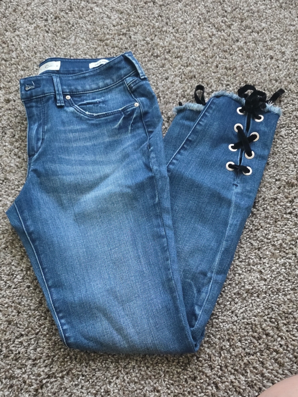 New Blue Women's Lace-Up Hem Jeans